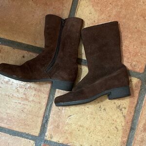 Brown Suede Ankle Boots vintage LL Bean shearling Great Britain USA 6.5